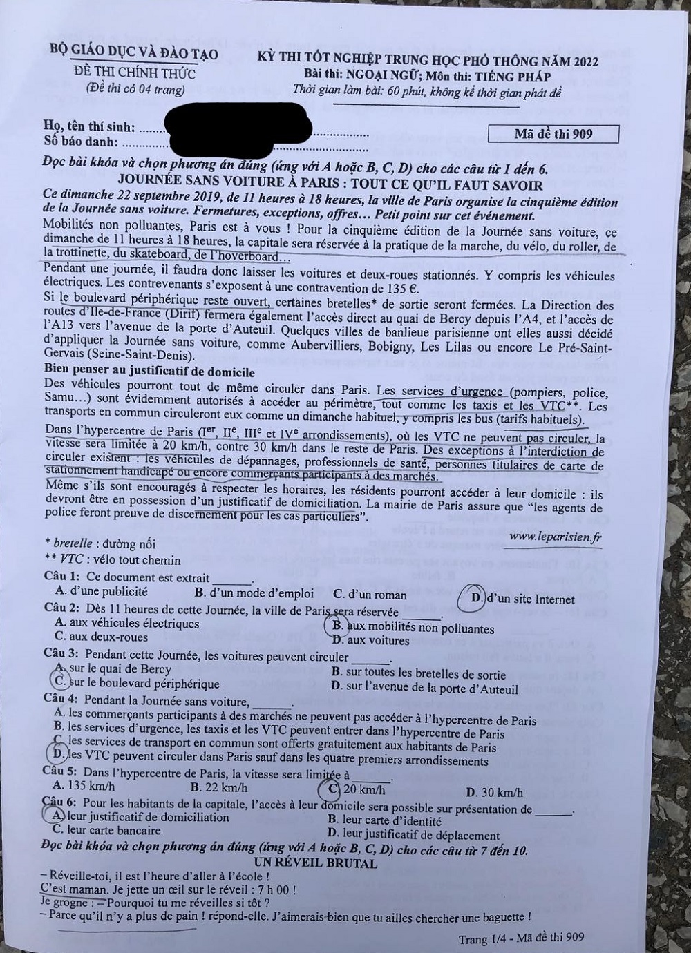 [Français]  Đề thi tốt nghiệp THPT 2022 - 5