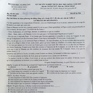 [FRANÇAIS]  Đề thi tốt nghiệp THPT 2022